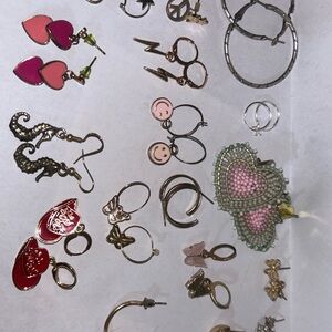 Gold and Pink Heart Earrings Set